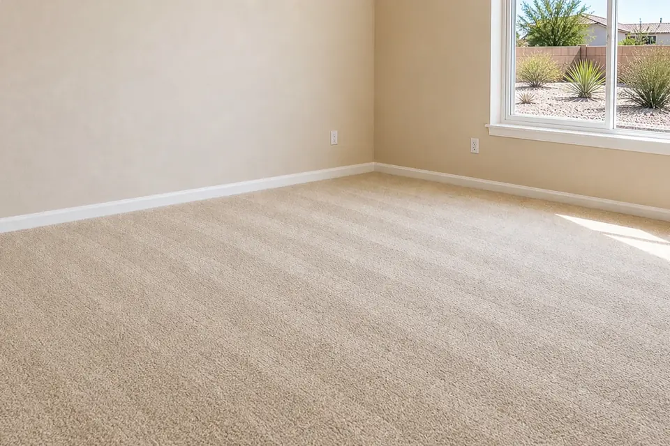 Freshly cleaned carpet in a sunny room with a desert view